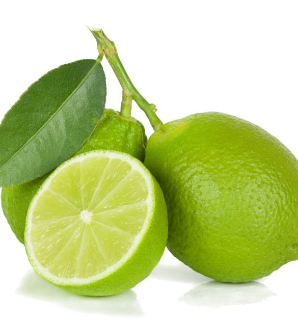 Two limes with section isolated on a white background