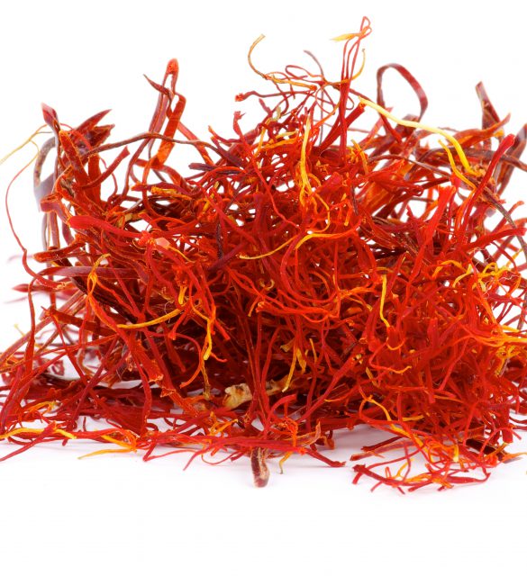 Heap of Perfect Red Saffron isolated on white background
