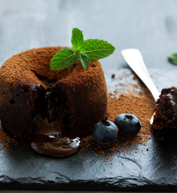 Fondant- delicious chocolate dessert with blueberries.